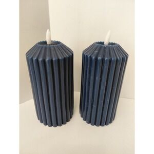 SET of 2 Ashland Wax LED‎ Candles Warm White Flickering Flame 6" Blue NEW